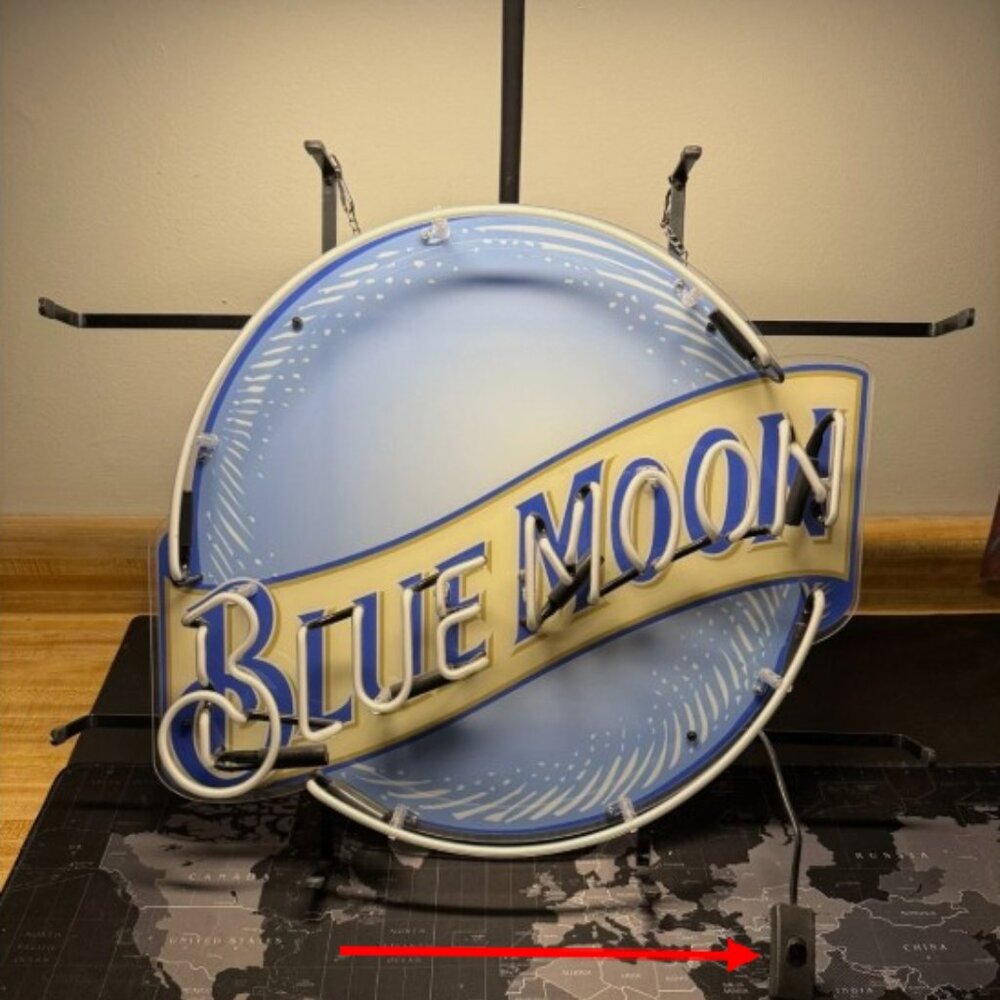 19.5" x 24" Blue Moon Beer Neon Light Lamp Sign Real Glass Gift Man Cave